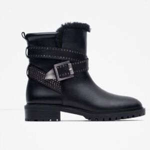 Zara Studded Sherpa Lined Moto Boots